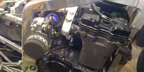 Image of This Suzuki GSXR was fitted with a turbocharger using one-off exhaust and plenum chamber made in our workshop